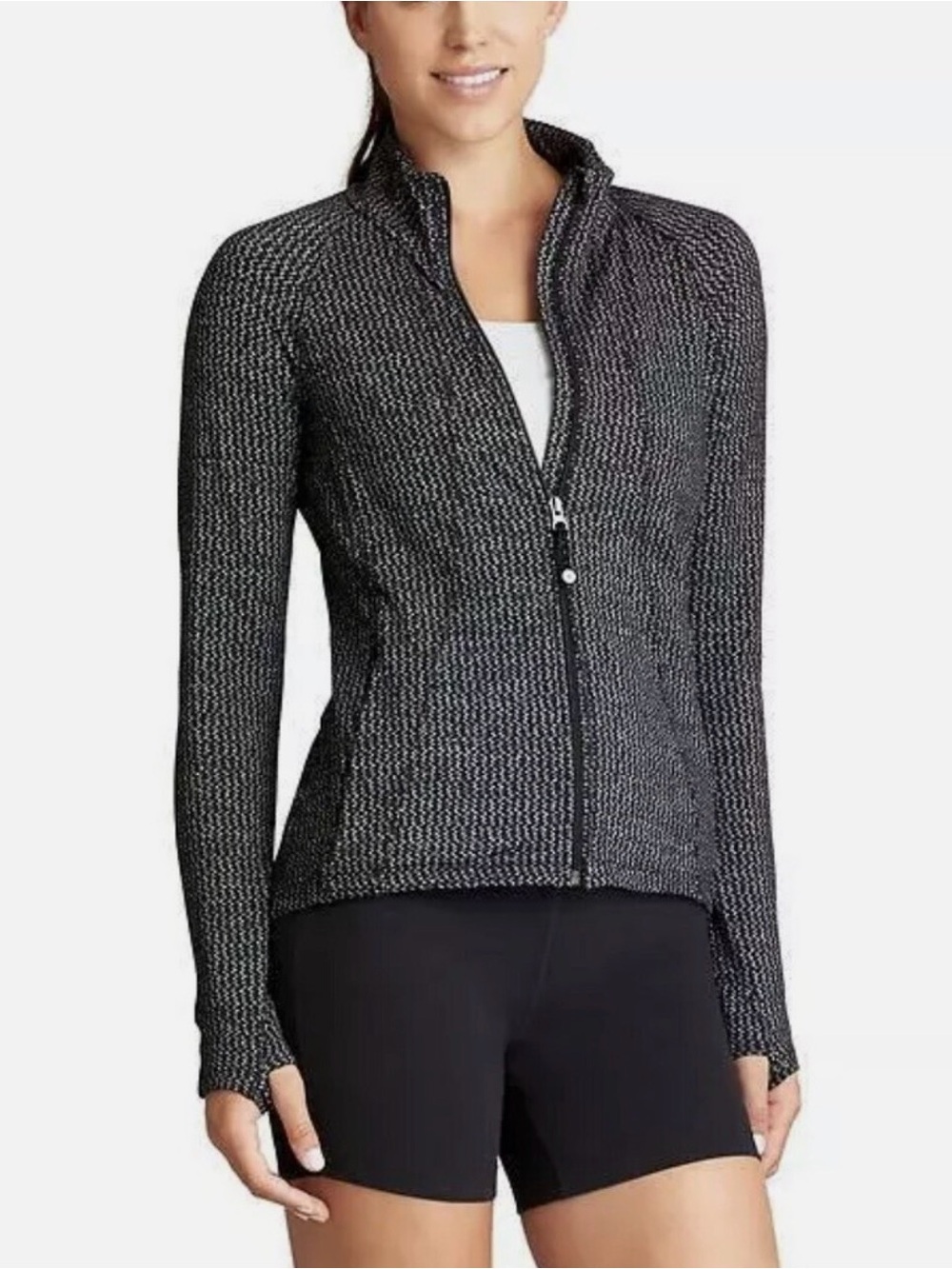 Athleta Heartbeat Hope Herringbone Women’s Small Black Athletic Full Zip Jacket